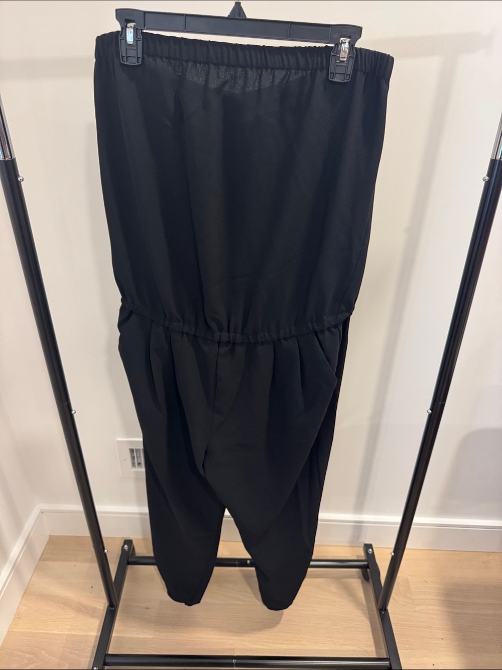 Black Elastic-Waist Jumpsuit Romper